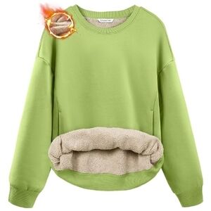 Fleece Sherpa Lined Warm Winter Pullover Crewneck Sweatshirt Green